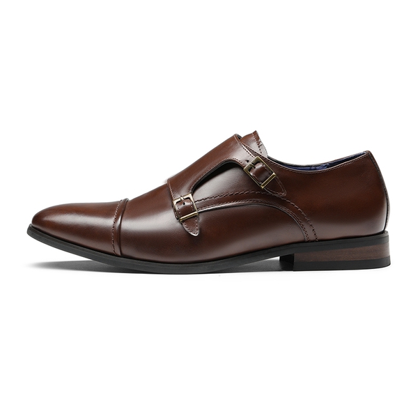 Men's Wide Monk Strap Oxford Shoes - BROWN - 1